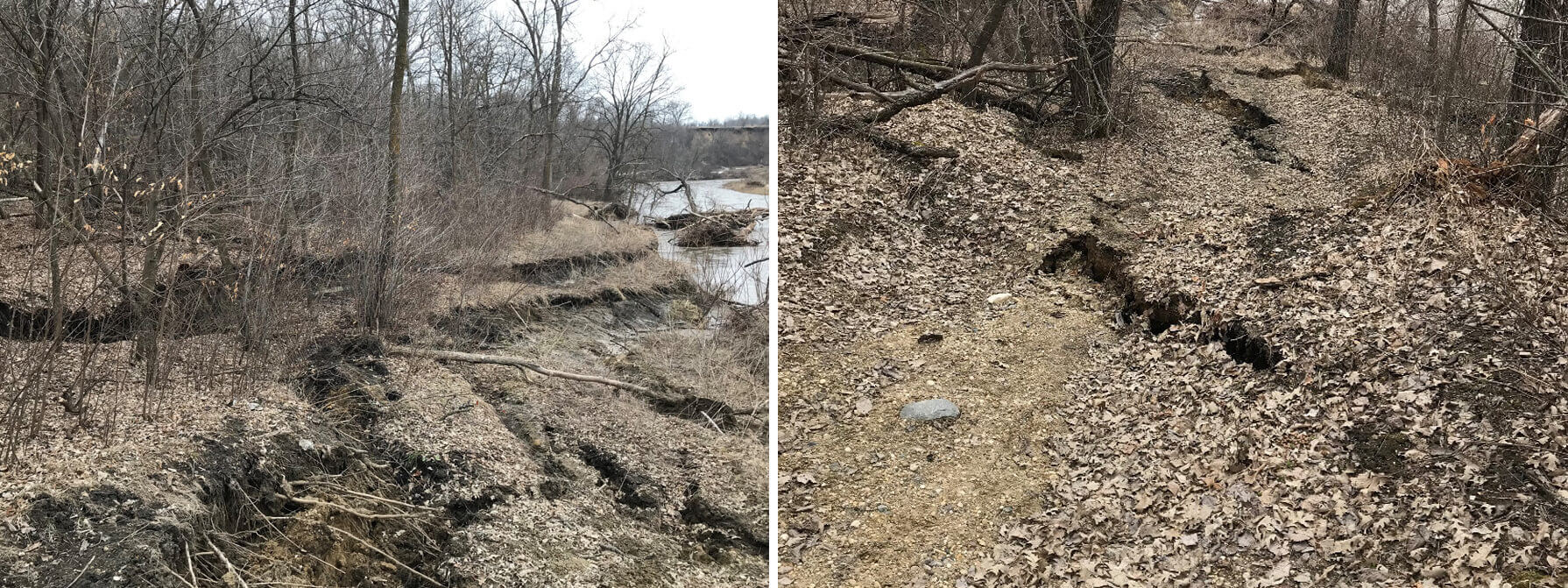 A cracked section of Highway 67